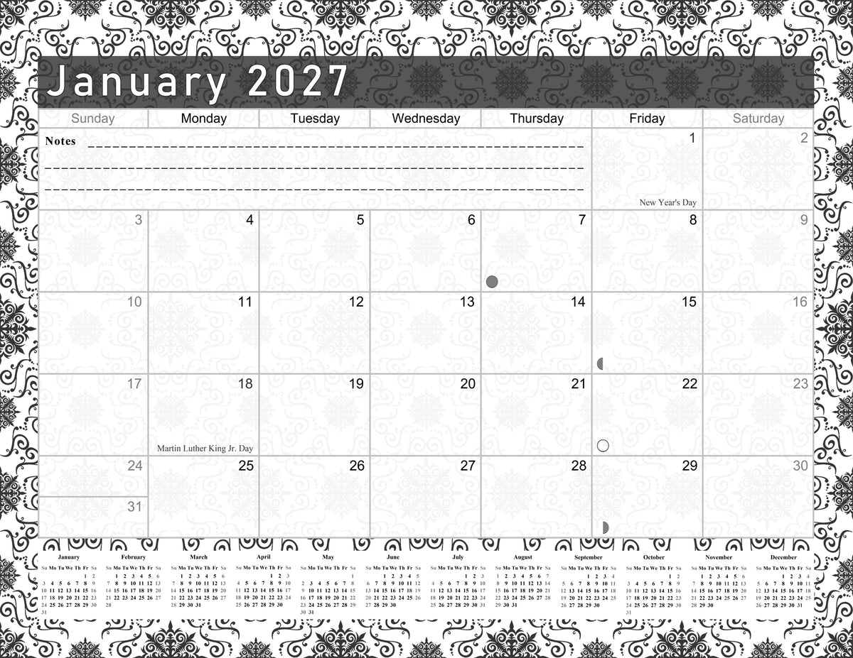 2026-2027 Magnetic/Desk Calendar - Desktop/Wall Calendar/Planner B&W- #014