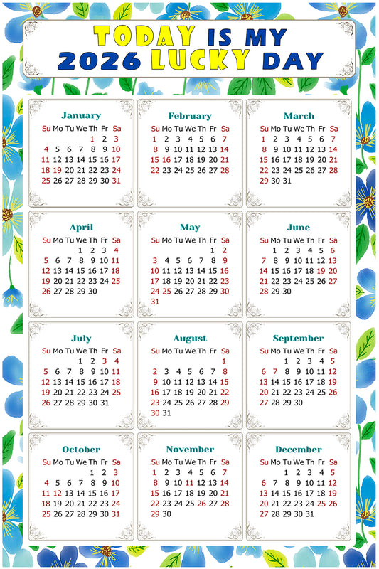 2026 Magnetic Calendar - Calendar Magnets - Today is my Lucky Day - (Fade, Tear, and Water Resistant) - Themed 014