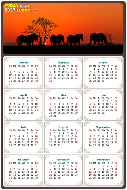 2027 Peel & Stick Calendar - Today is my Lucky Day Removable - Horses 011 (9"x 6")