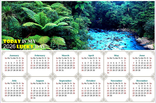 2026 Peel & Stick Calendar - Today is my Lucky Day - Removable - Waipoua Kauri Reserve (9"x 6")