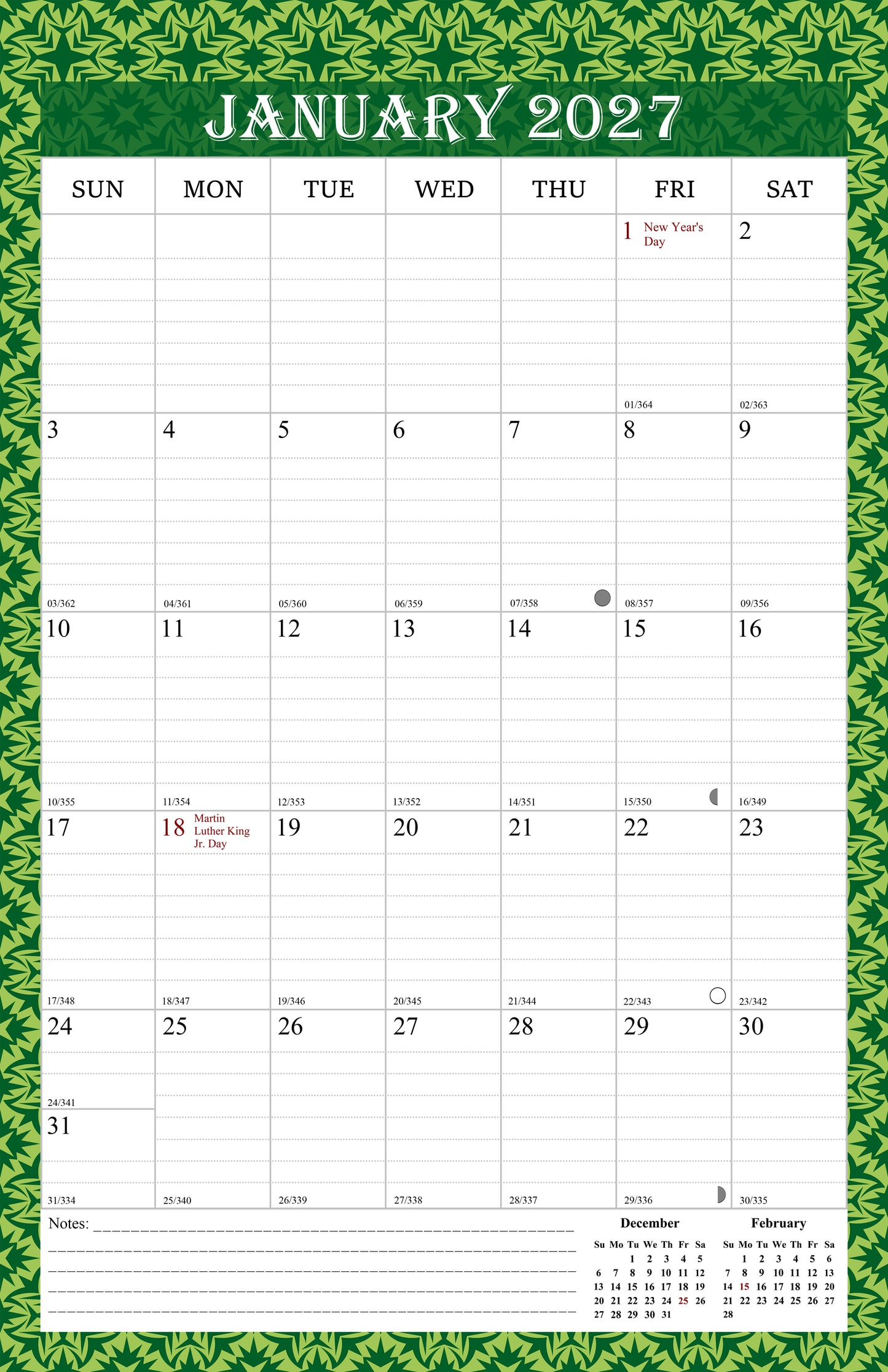 2027 Wall Calendar Spiral-Bound Twin-Wire Binding - 12 Months  13