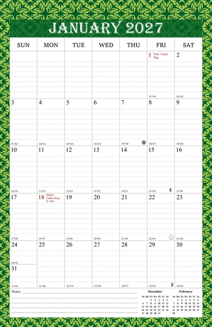 2027 Wall Calendar Spiral-Bound Twin-Wire Binding - 12 Months  13