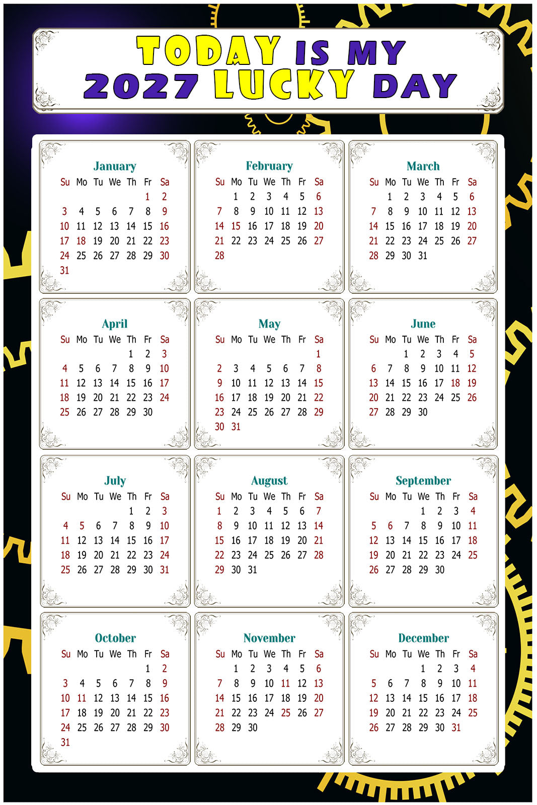 2027 Peel & Stick Calendar - Today is my Lucky Day Removable - 05