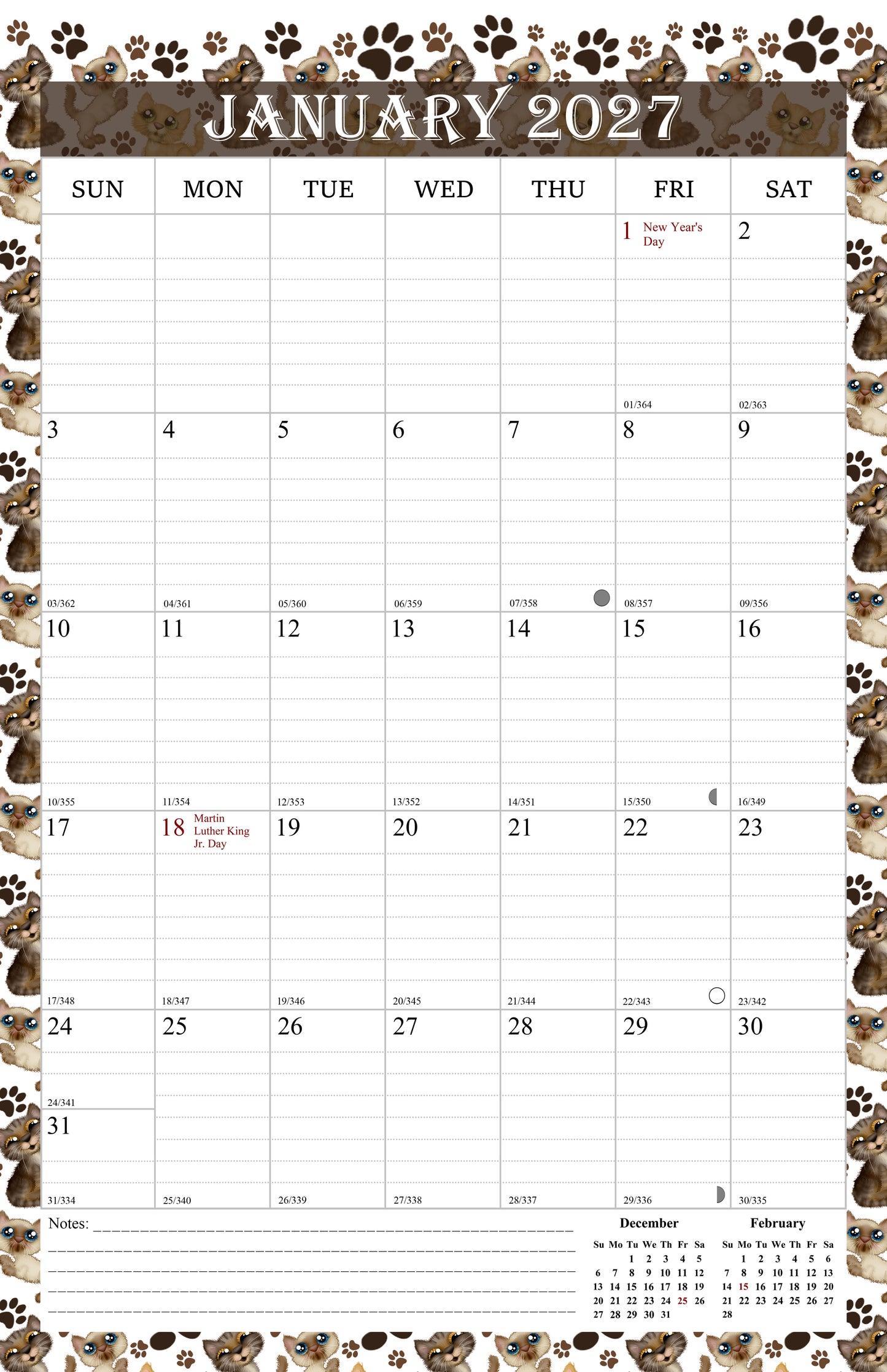 2027 Wall Calendar Spiral-Bound Twin-Wire Binding - 12 Months  17