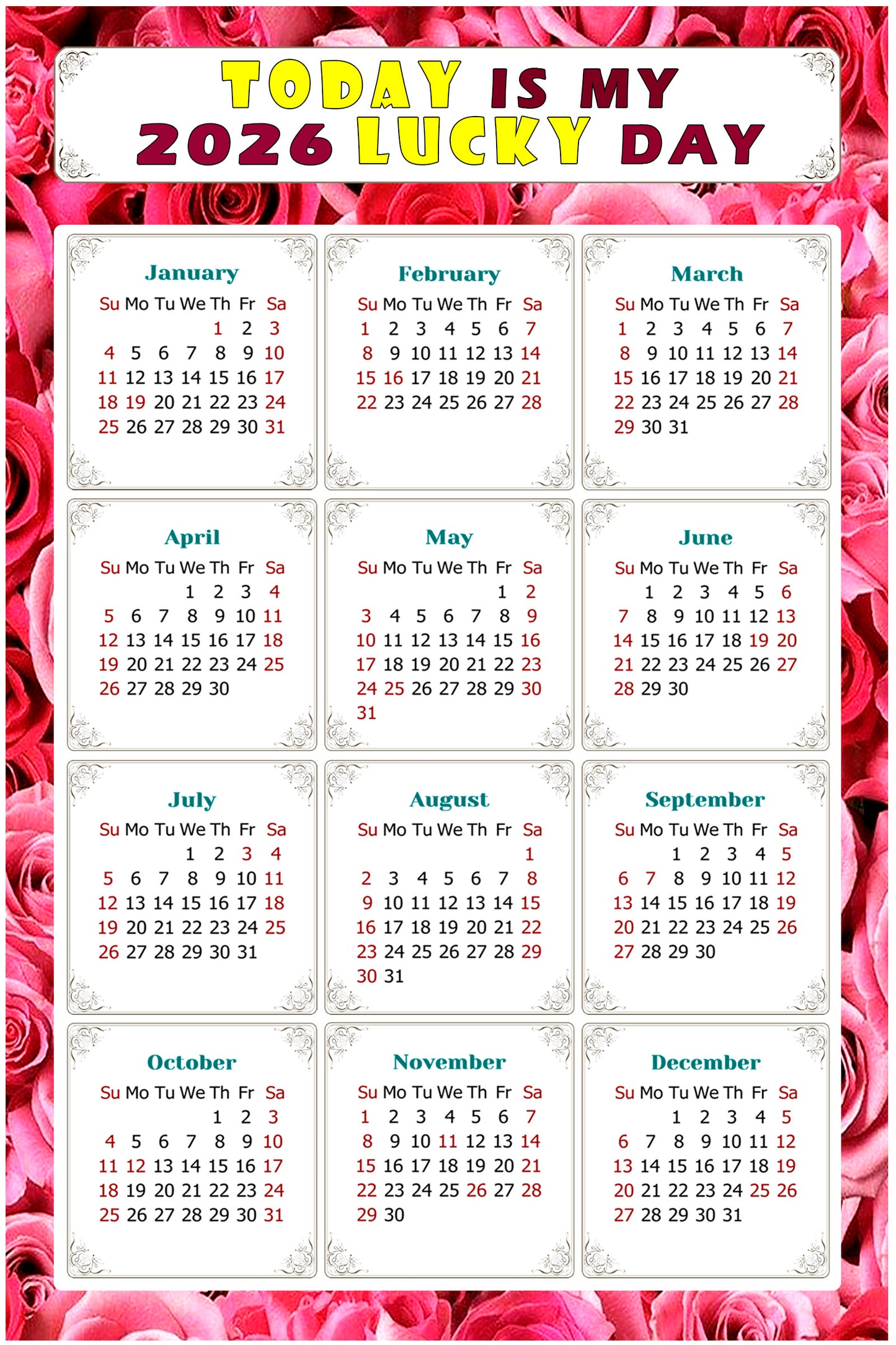 2026 Peel & Stick Calendar - Today is my Lucky Day Removable - 028