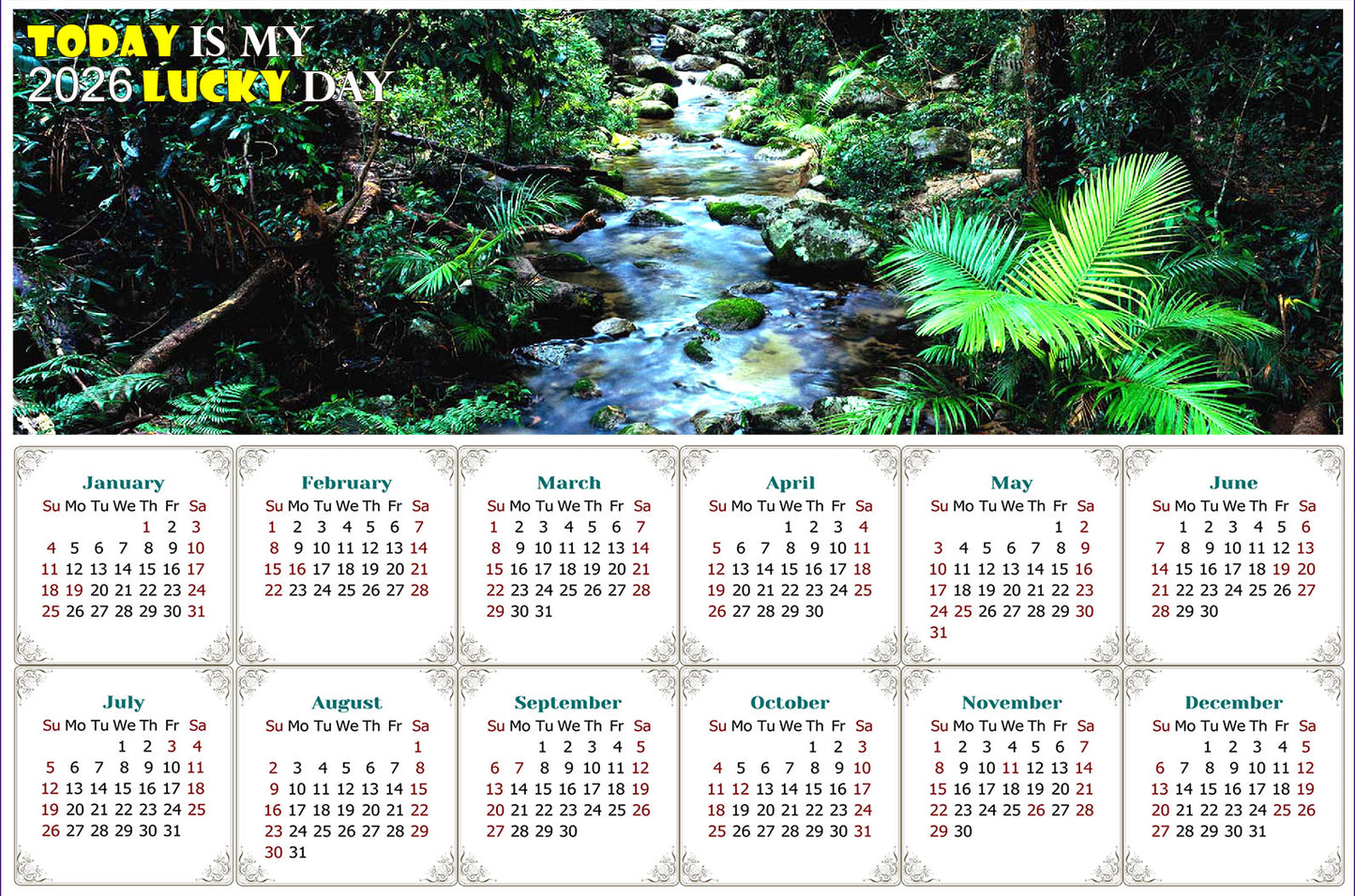 2026 Peel & Stick Calendar - Today is my Lucky Day - Removable - Daintree National Park (9"x 6")
