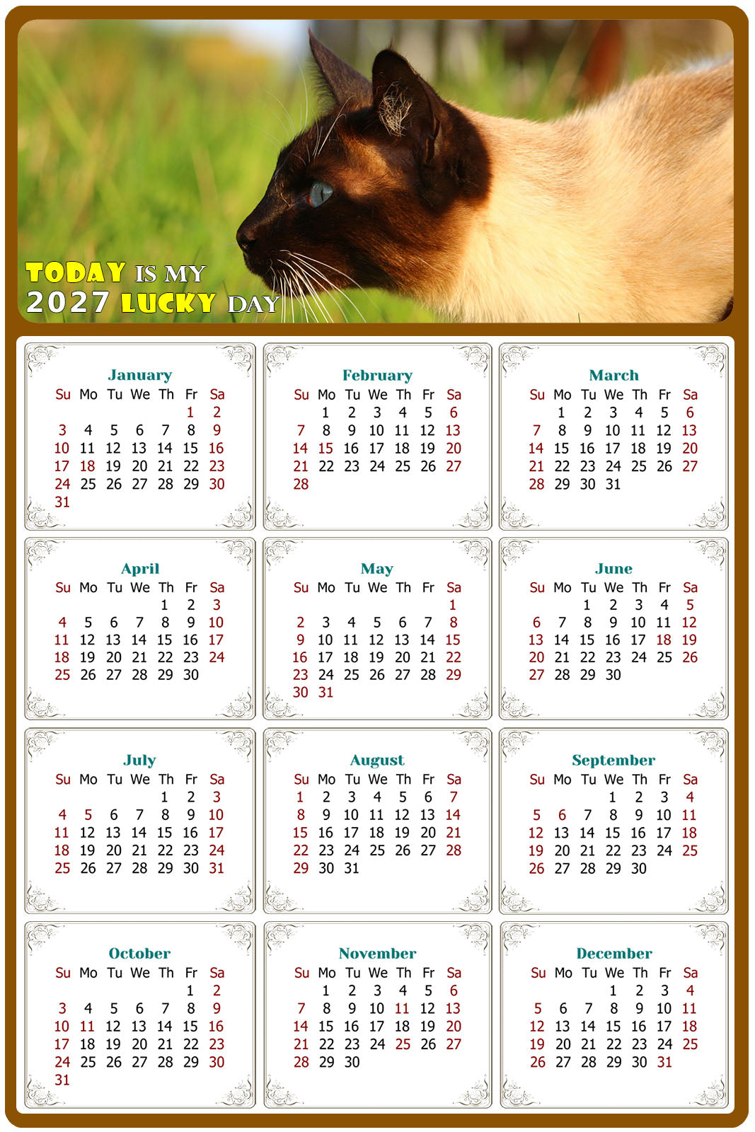 2027 Peel & Stick Calendar - Today is my Lucky Day Removable - Cat 03 (9"x 6")