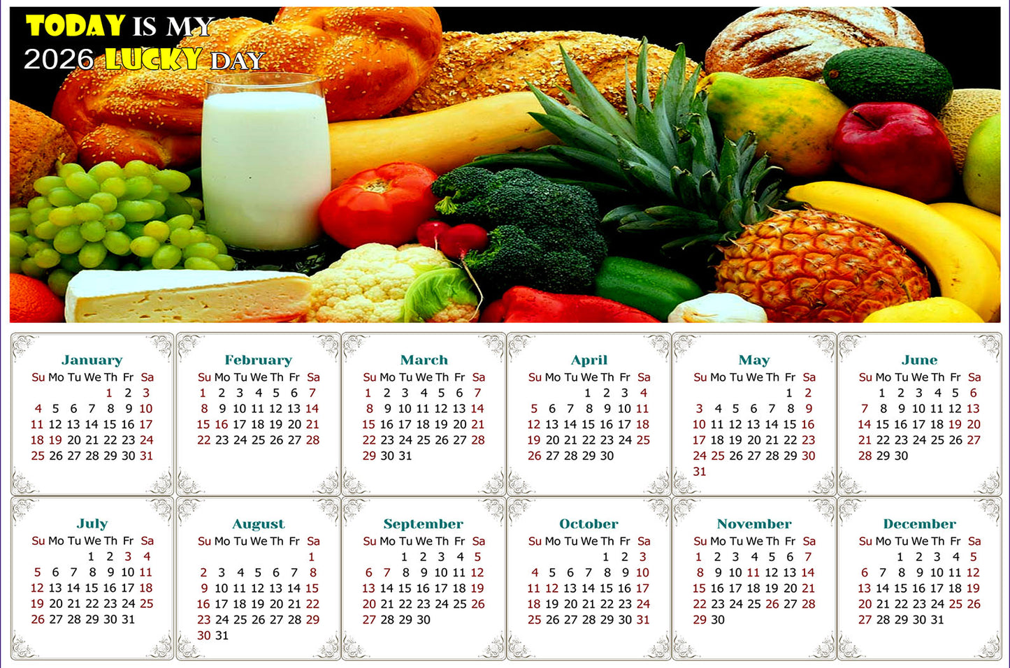 2026 Peel & Stick Calendar - Today is my Lucky Day - Removable, Repositionable - 041 (9"x 6")