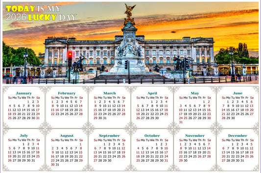 2026 Peel & Stick Calendar - Today is my Lucky Day - Removable - The Victoria Memorial (9"x 6")