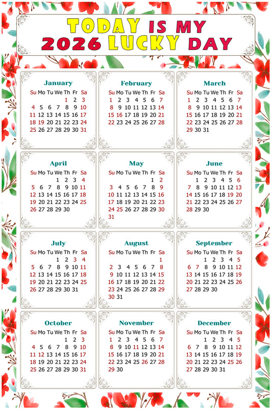 2026 Magnetic Calendar - Calendar Magnets - Today is my Lucky Day - (Fade, Tear, and Water Resistant) - Themed 020