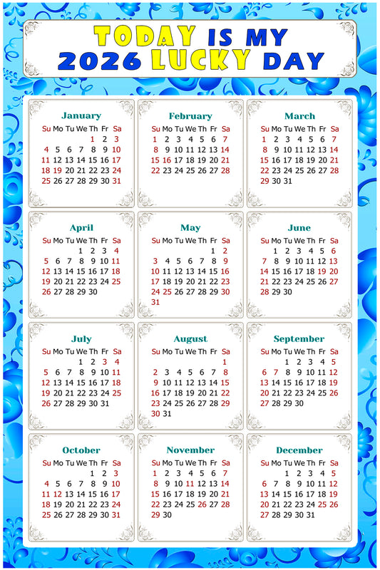 2026 Magnetic Calendar - Calendar Magnets - Today is my Lucky Day - (Fade, Tear, and Water Resistant) - Themed 041