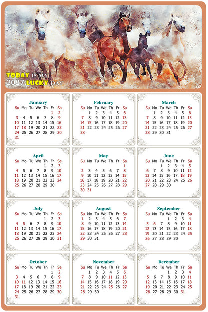 2027 Peel & Stick Calendar - Today is my Lucky Day Removable - Horses 09 (12"x 8")