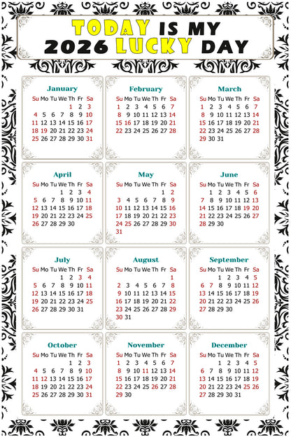 2026 Magnetic Calendar - Calendar Magnets - Today is my Lucky Day - (Fade, Tear, and Water Resistant) - Themed 039