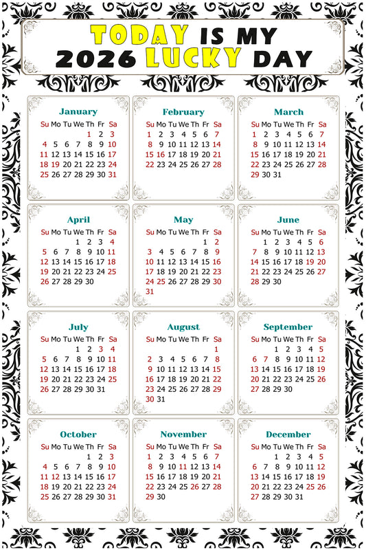 2026 Magnetic Calendar - Calendar Magnets - Today is my Lucky Day - (Fade, Tear, and Water Resistant) - Themed 039