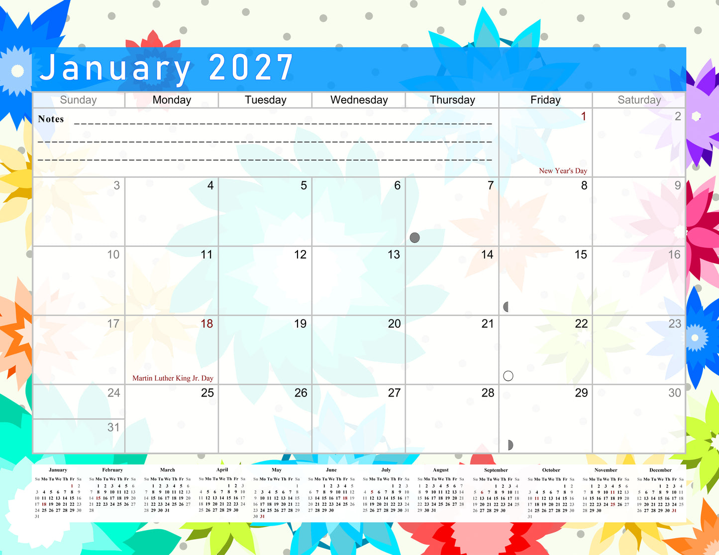 2026-2027 Monthly Spiral-Bound Wall / Desk Calendar -  Desktop / Wall Blotter Calendar / Planner - (Edition #01)
