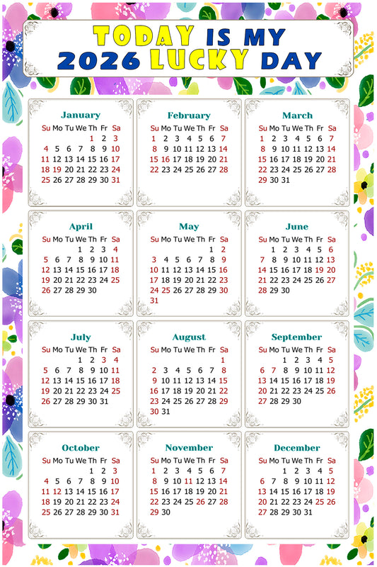 2026 Magnetic Calendar - Calendar Magnets - Today is my Lucky Day - (Fade, Tear, and Water Resistant) - Themed 015