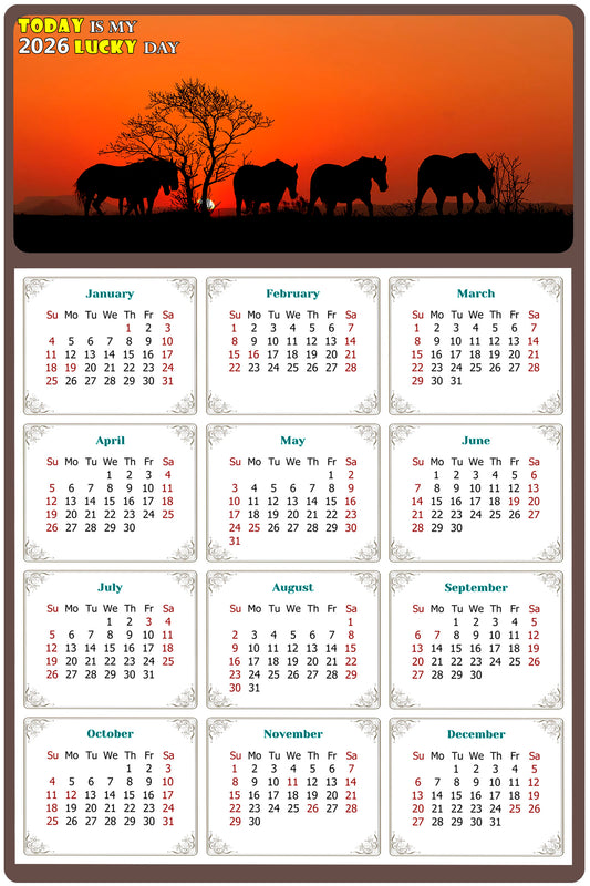 2026 Magnetic Calendar - Calendar Magnets - Today is my Lucky Day - (Fade, Tear, and Water Resistant) - Horses Themed 011