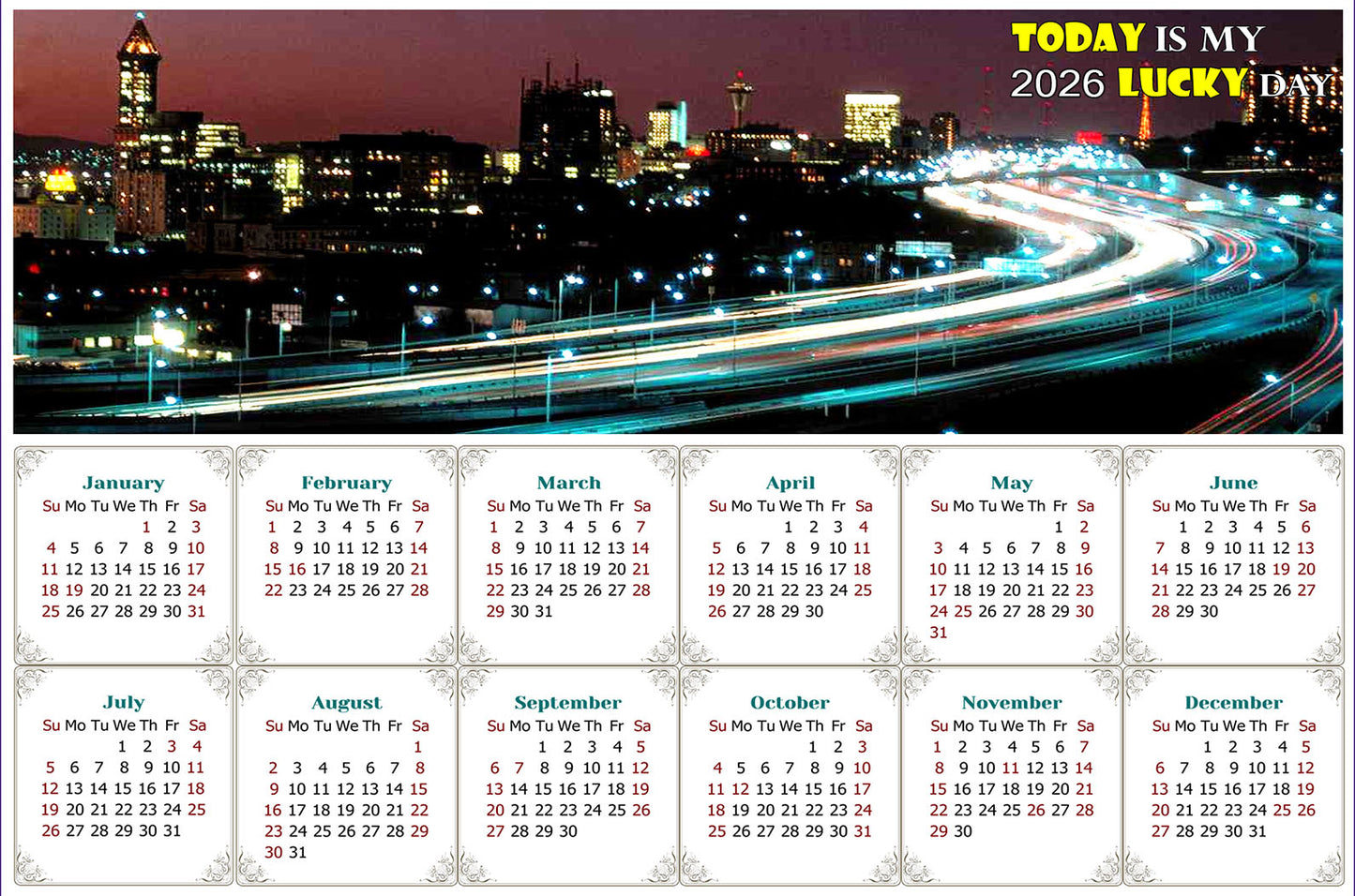 2026 Peel & Stick Calendar - Today is my Lucky Day - Removable, Repositionable - 051 (9"x 6")