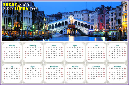 2027 Peel & Stick Calendar - Today is my Lucky Day - Removable - Nightlife on The Canal (9"x 6")