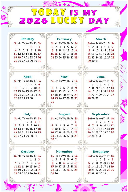 2026 Magnetic Calendar - Calendar Magnets - Today is my Lucky Day - (Fade, Tear, and Water Resistant) - Themed 04