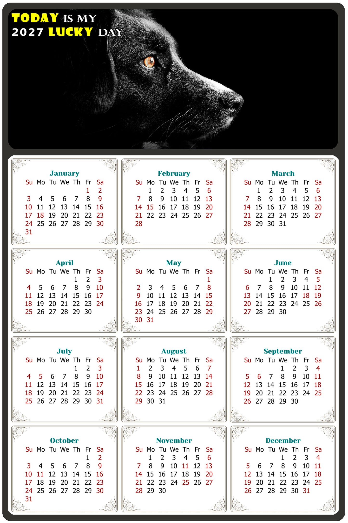 2027 Magnetic Calendar - Today is My Lucky Day (Fade, Tear, and Water Resistant)- Dogs Themed 05