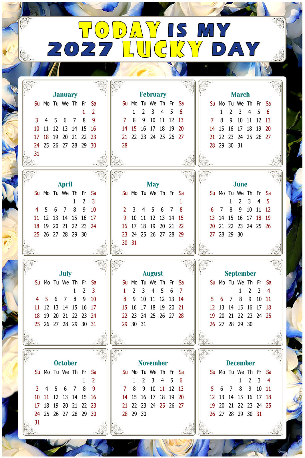 2027 Peel & Stick Calendar - Today is my Lucky Day Removable - 025
