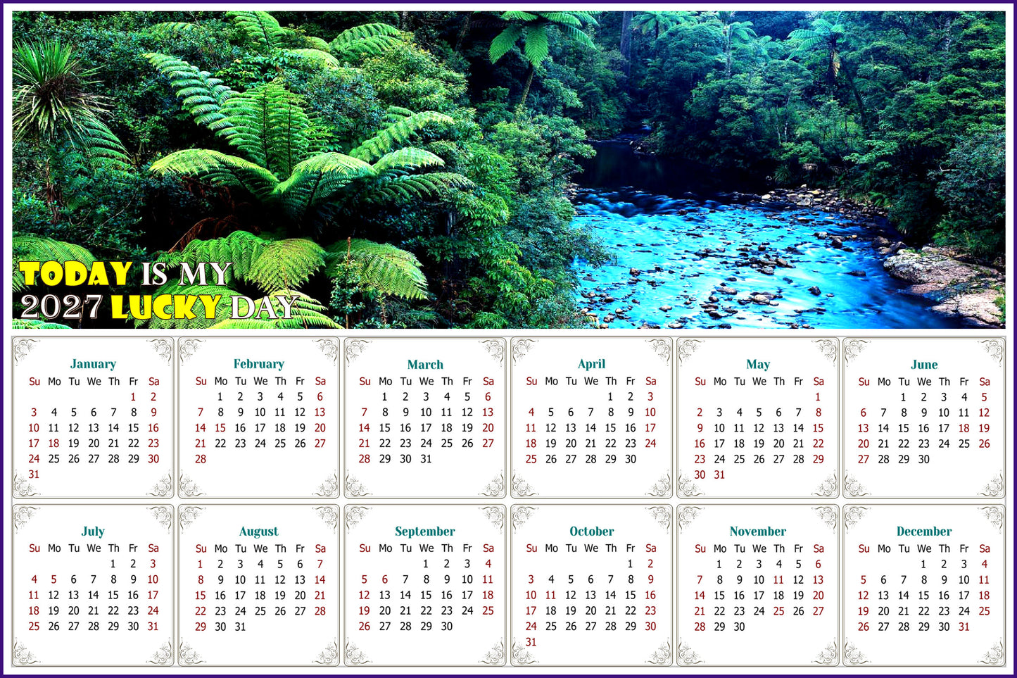 2027 Magnetic Calendar - Calendar Magnets - Today is My Lucky Day (Waipoua Kauri Reserve)