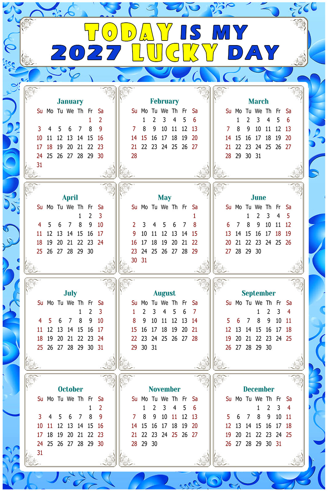 2027 Peel & Stick Calendar - Today is my Lucky Day Removable - 041