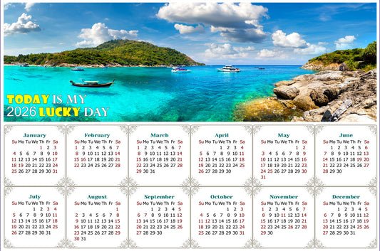 2026 Peel & Stick Calendar - Today is my Lucky Day - Removable -  Racha (Raya) resort (9"x 6")