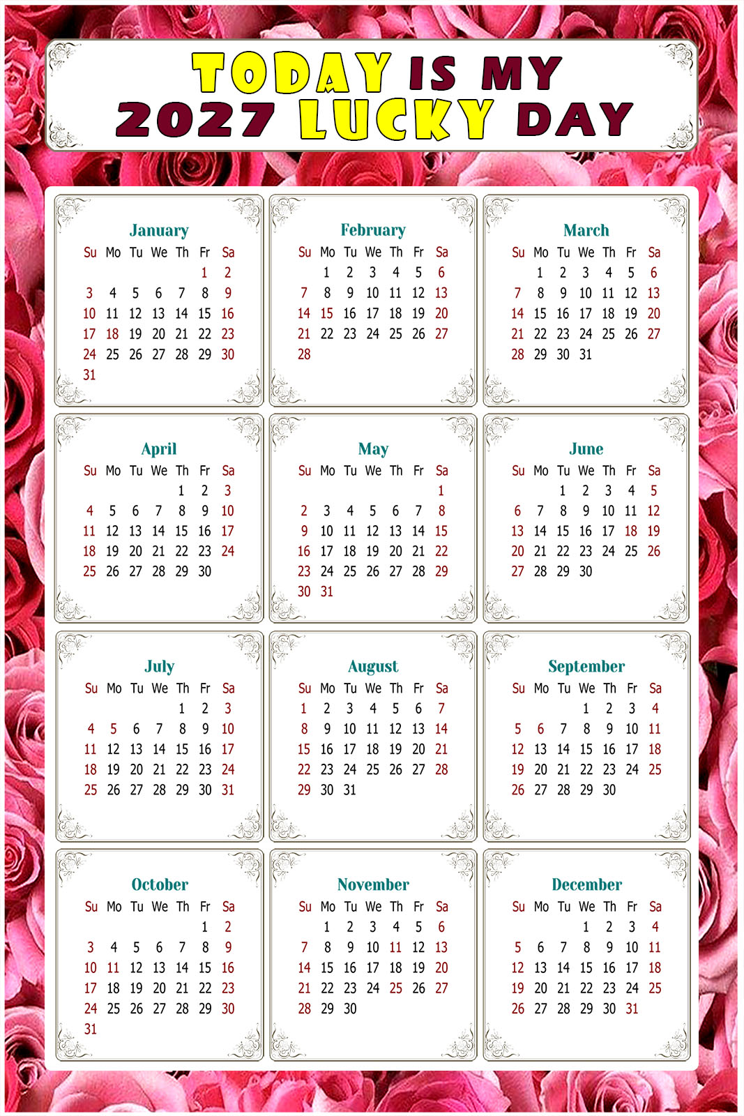 2027 Peel & Stick Calendar - Today is my Lucky Day Removable - 028