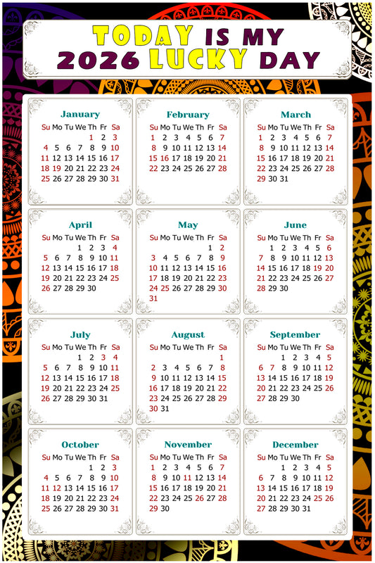 2026 Magnetic Calendar - Calendar Magnets - Today is my Lucky Day - (Fade, Tear, and Water Resistant) - Themed 07