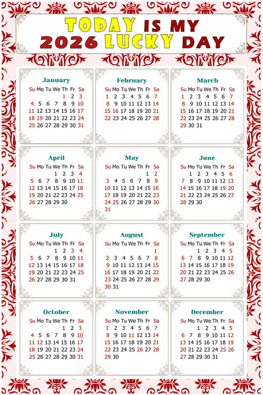 2026 Magnetic Calendar - Calendar Magnets - Today is my Lucky Day - (Fade, Tear, and Water Resistant) - Themed 03