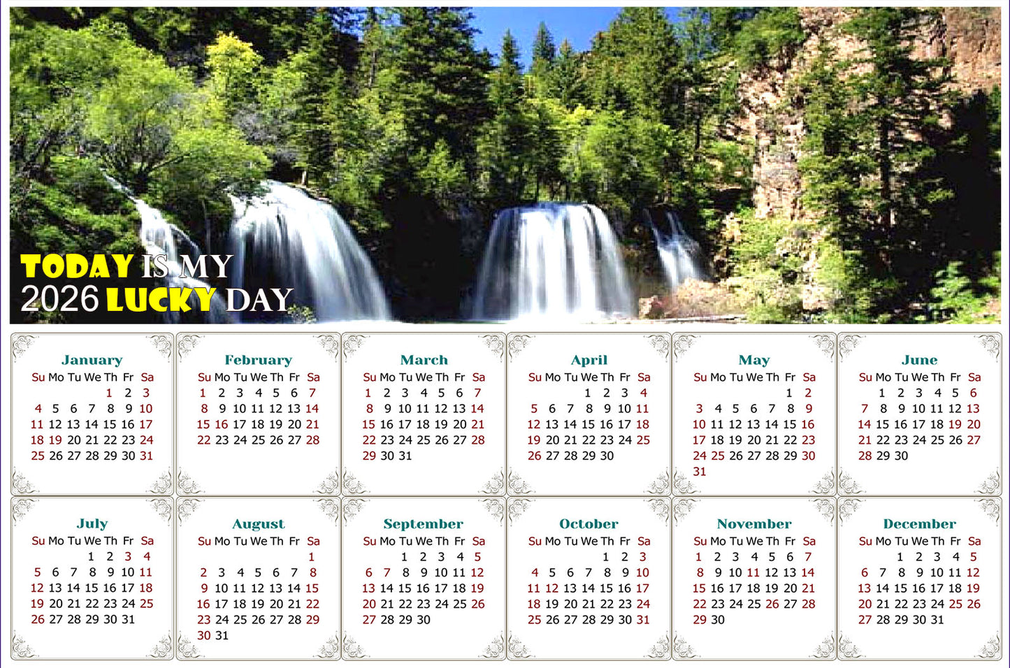 2026 Peel & Stick Calendar - Today is my Lucky Day - Removable, Repositionable - 030 (9"x 6")