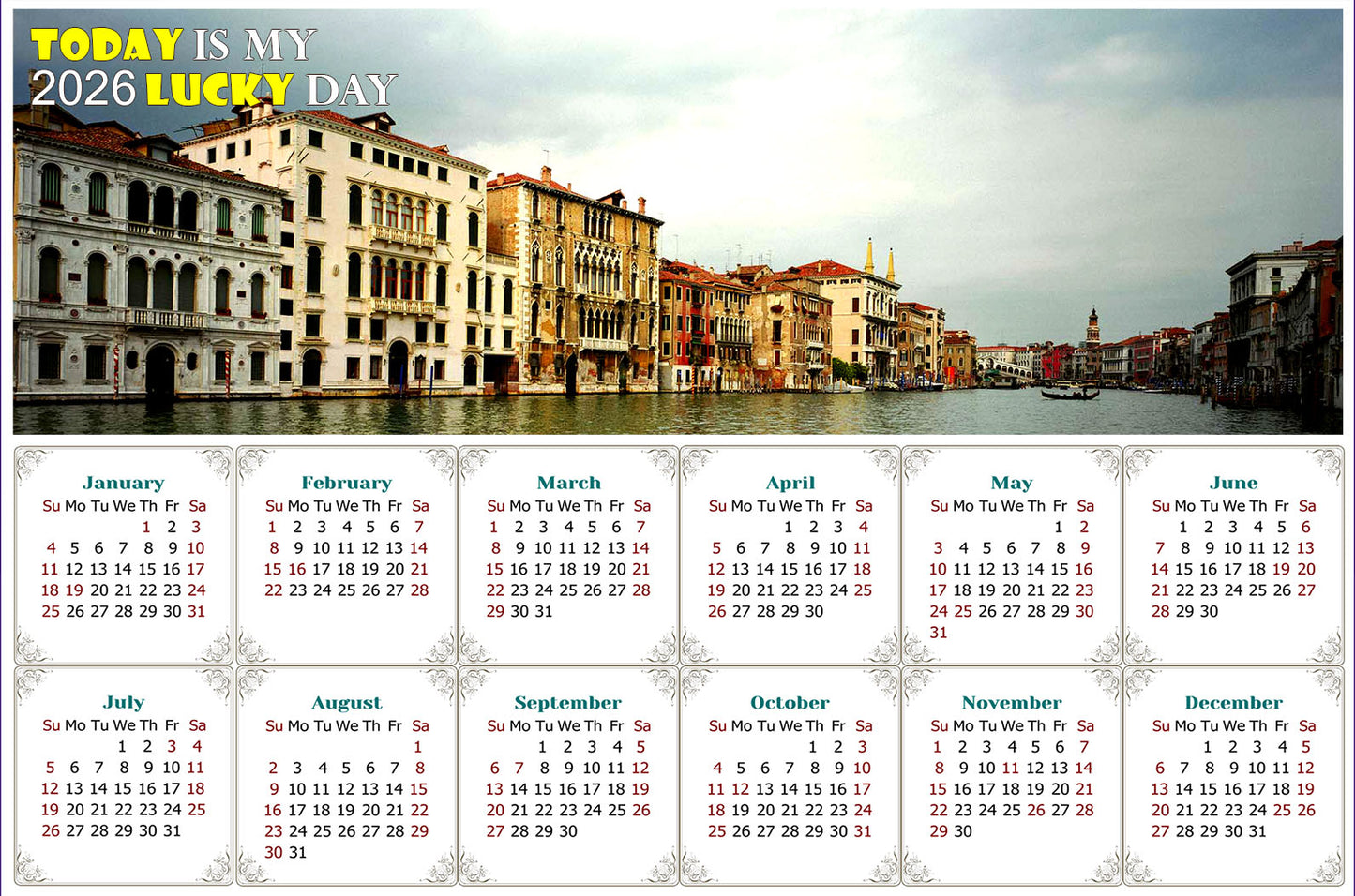 2026 Magnetic Calendar - Calendar Magnets - Today is My Lucky Day - Venice Grand Canal