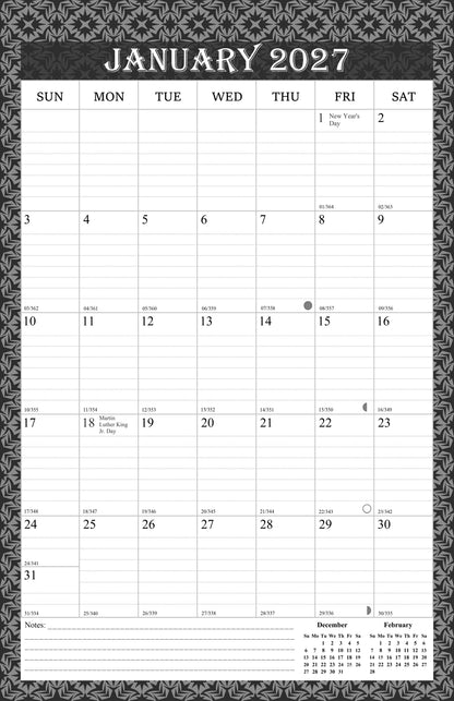 2027 Wall Calendar Spiral-Bound Twin-Wire Binding - 12 Months  014 B&W