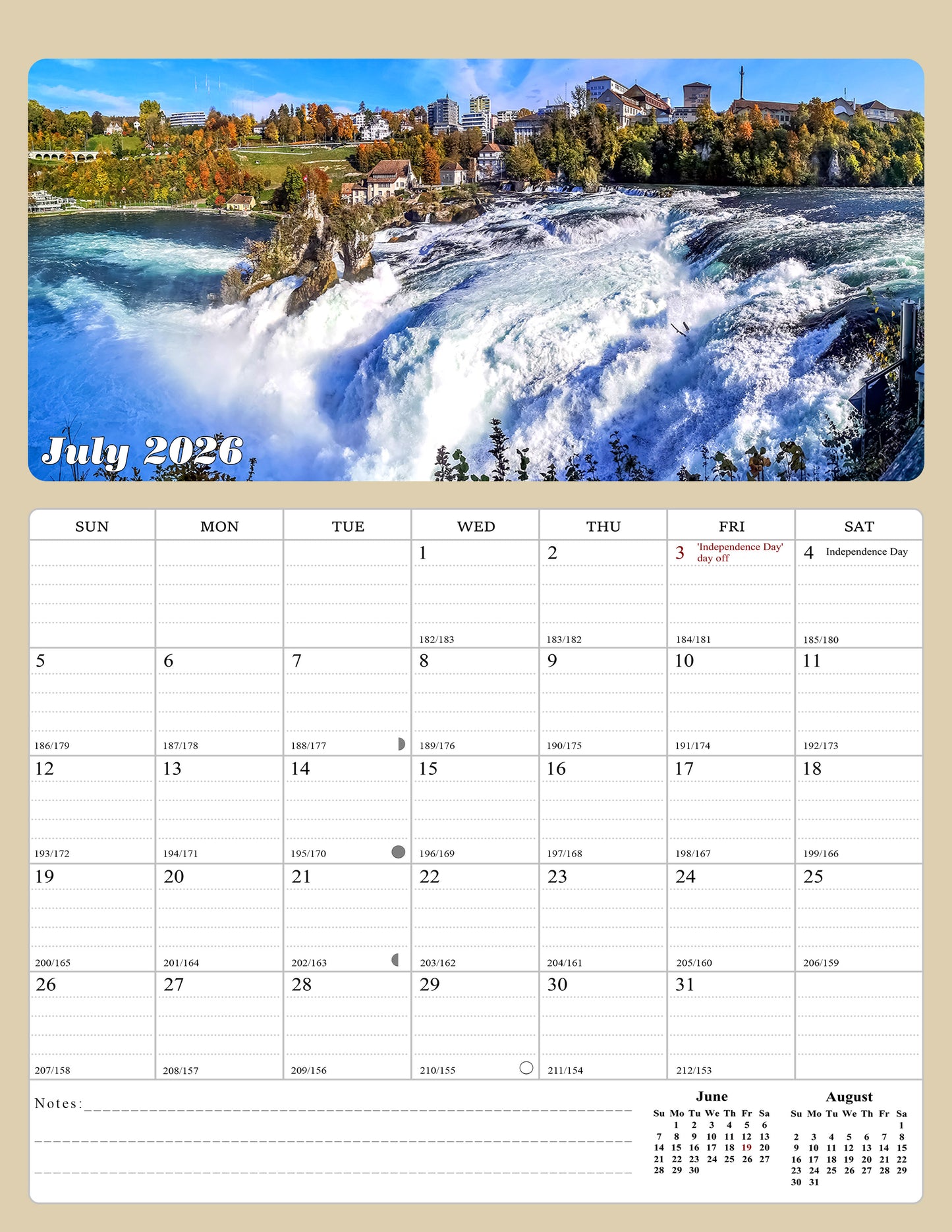 2026 - 2027 Calendar Magnetic Peel & Stick 18 Months 8.5" x 11" Waterfalls