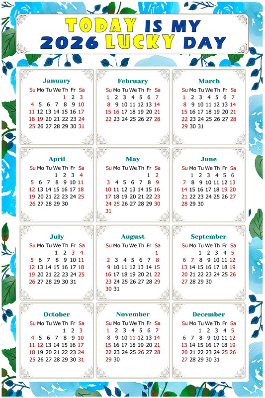 2026 Magnetic Calendar - Calendar Magnets - Today is my Lucky Day - (Fade, Tear, and Water Resistant) - Themed 013