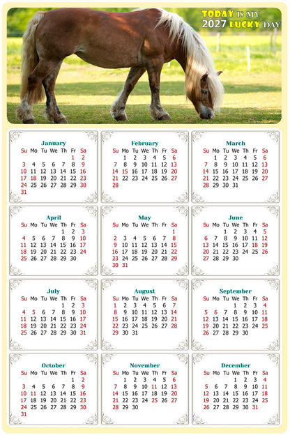 2027 Peel & Stick Calendar - Today is my Lucky Day Removable - Horses 016 (9"x 6")