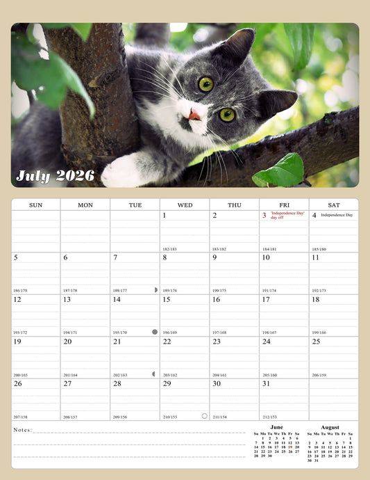 2026 - 2027 Calendar Magnetic Peel & Stick 18 Months Planner 8.5" x 11" Cats