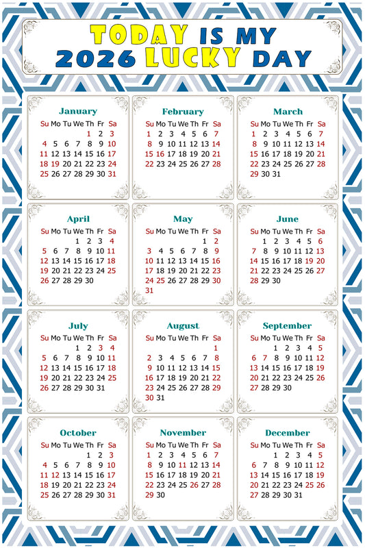 2026 Magnetic Calendar - Calendar Magnets - Today is my Lucky Day - (Fade, Tear, and Water Resistant) - Themed 038