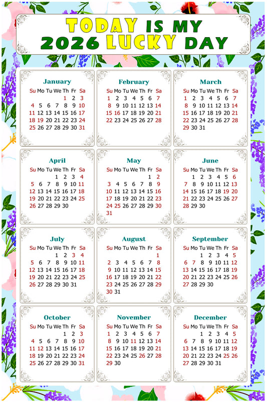 2026 Magnetic Calendar - Calendar Magnets - Today is my Lucky Day - (Fade, Tear, and Water Resistant) - Themed 016