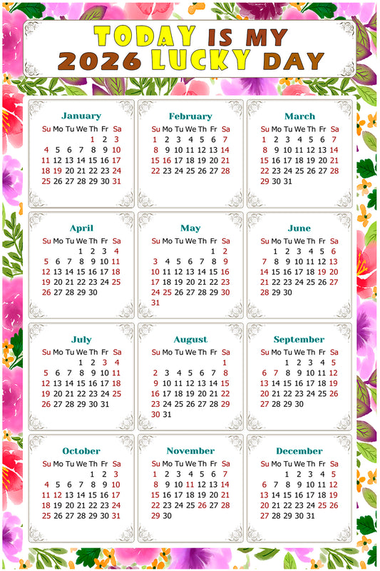 2026 Magnetic Calendar - Calendar Magnets - Today is my Lucky Day - (Fade, Tear, and Water Resistant) - Themed 023