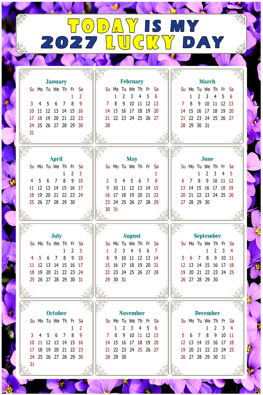 2027 Peel & Stick Calendar - Today is my Lucky Day Removable - 026