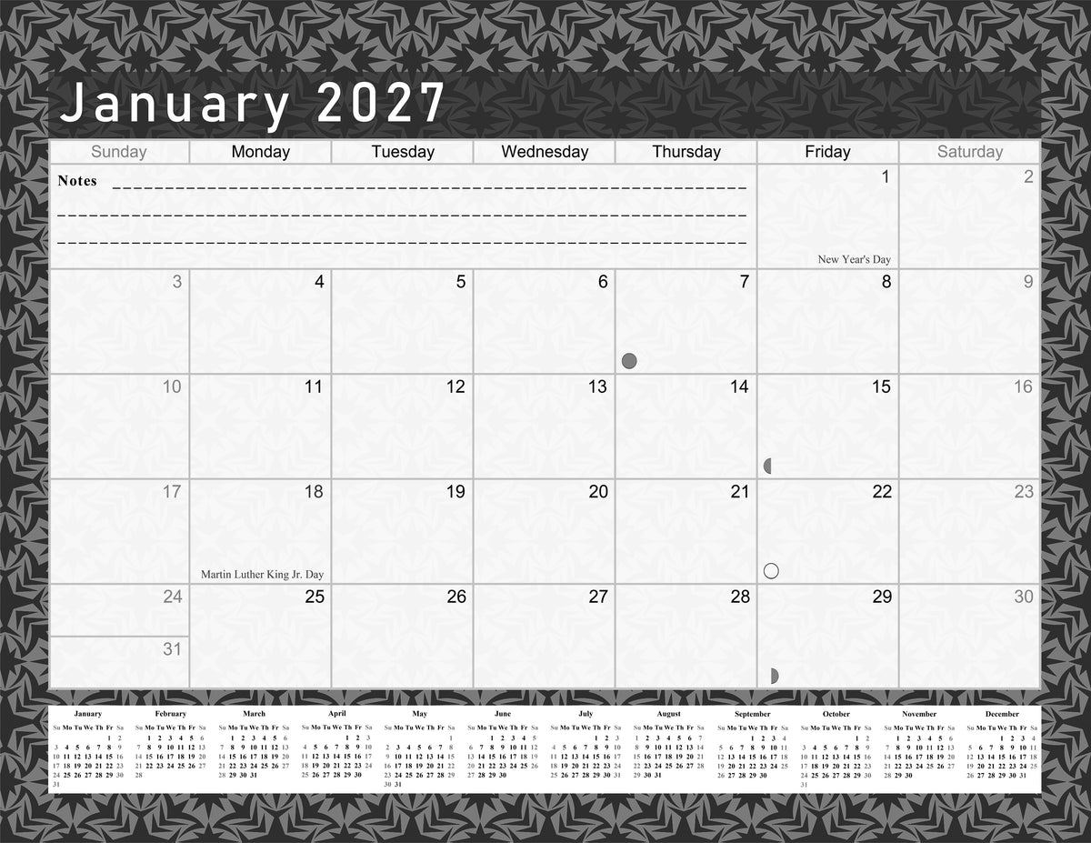 2026-2027 Monthly Spiral-Bound Wall/Desk Calendar - Desktop/Wall Blotter Calendar/Planner - (Edition B&W #017)