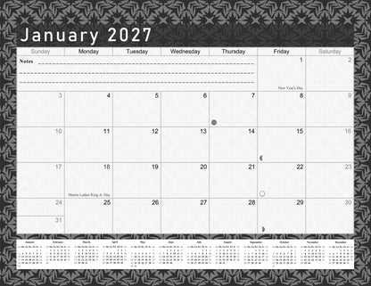 2026-2027 Monthly Spiral-Bound Wall/Desk Calendar - Desktop/Wall Blotter Calendar/Planner - (Edition B&W #017)