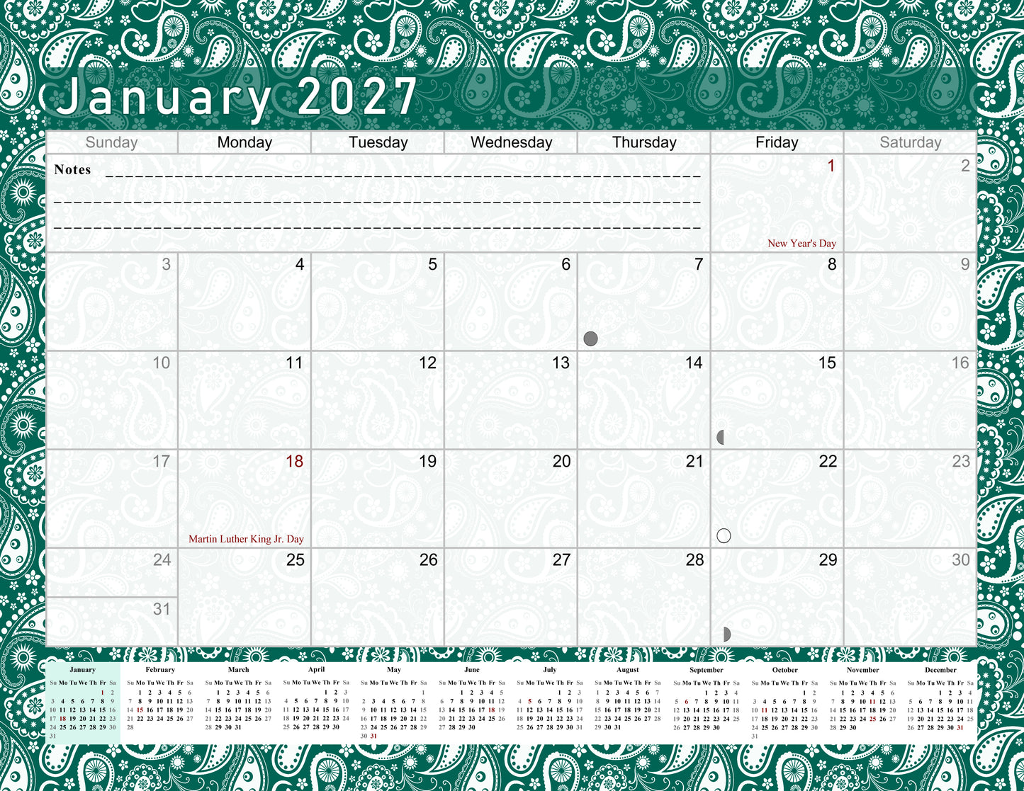 2026-2027 Monthly Spiral-Bound Wall / Desk Calendar - Desktop / Wall Blotter Calendar / Planner - (Edition #24)