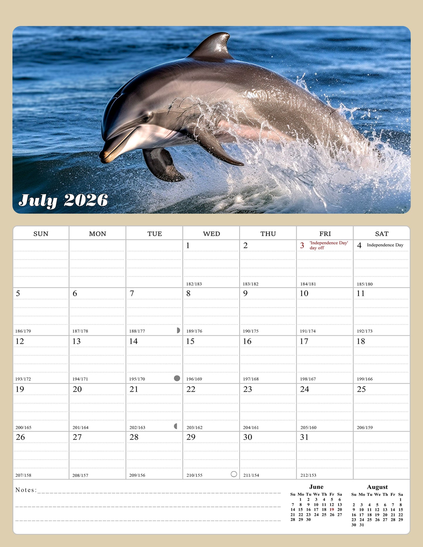 2026 - 2027 Calendar Magnetic Peel & Stick 18 Months 8.5" x 11" Dolphins