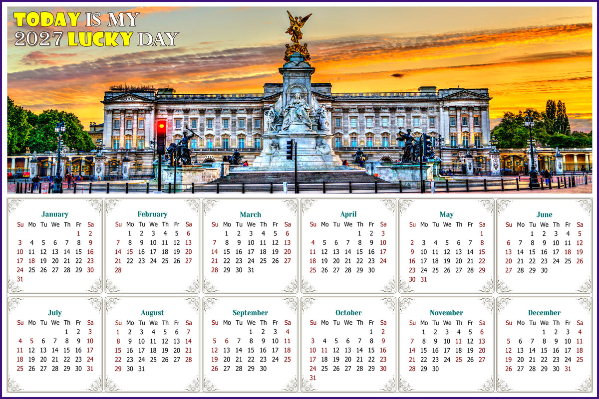 2027 Peel & Stick Calendar - Today is my Lucky Day - Removable - The Victoria Memorial (9"x 6")