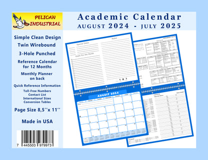2024-2025 Academic Year 12 Months Student Calendar/Planner for Wall & Desk & 3-Ring Binder, for School, Teacher, Student (Edition #04)