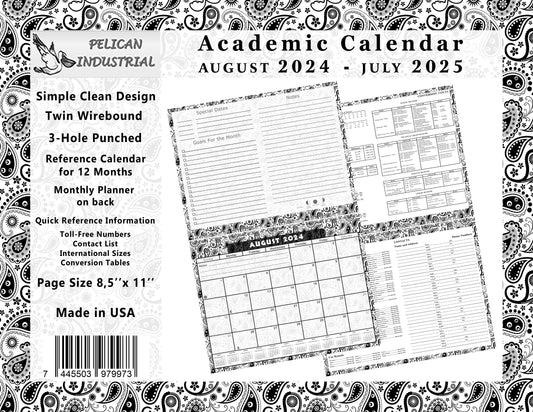 2024-2025 Academic Year 12 Months Student Calendar/Planner for Wall & Desk & 3-Ring Binder, for School, Teacher, Student (Edition #010)